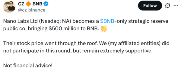 Nano Labs выпускает 500 миллионов долларов для создания казначейства BNB