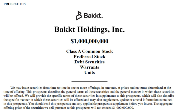 BAKKT файлы регистрации полки в размере 1 млрд. Долл.