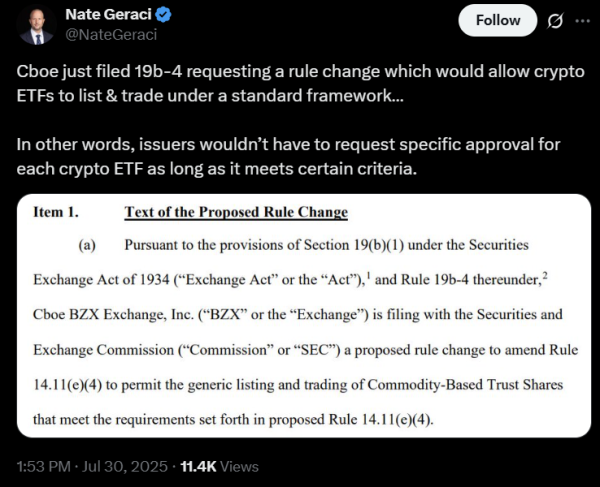 Файлы CBOE для оптимизации списков криптовалюты ETF, так как США проводят реформу регулирования
