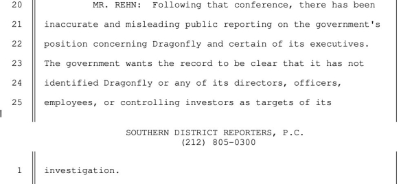 DOJ подтверждает Dragonfly не расследование по поводу торнадо денежных связей