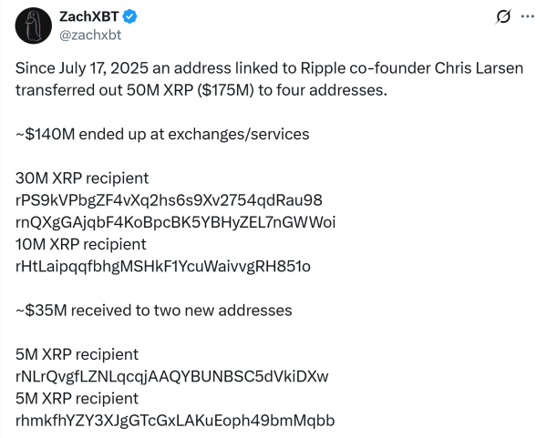 Соучредитель Ripple переходит 175 миллионов долларов США, рисуя критику по времени времени