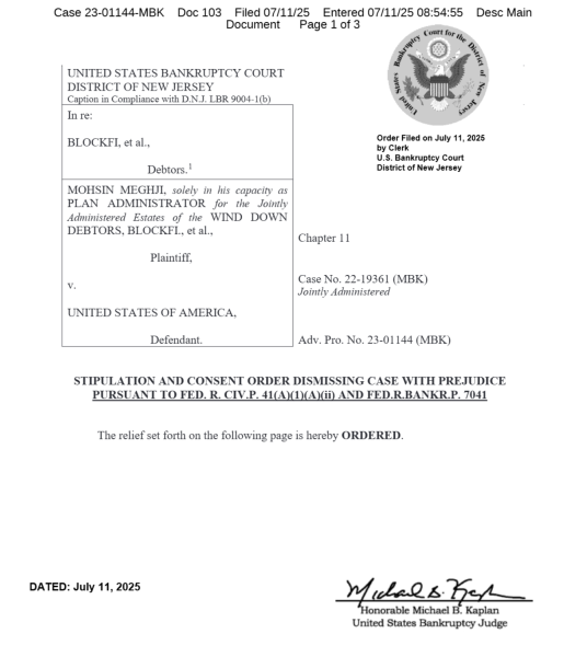 Администратор банкротства Blockfi и DOJ урегулируют иск о криптовалюте в размере 35 миллионов долларов США.