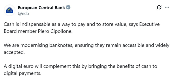 ECB подтверждает приверженность наличным деньгам в качестве цифровых евро