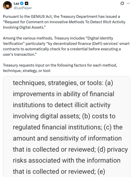 План Defi ID казначейства приводит к обратной реакции конфиденциальности