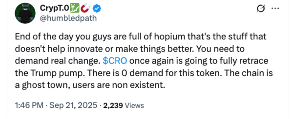 Cronos стирает достижение Трампа, Cro сталкивается с требованиями сомнений