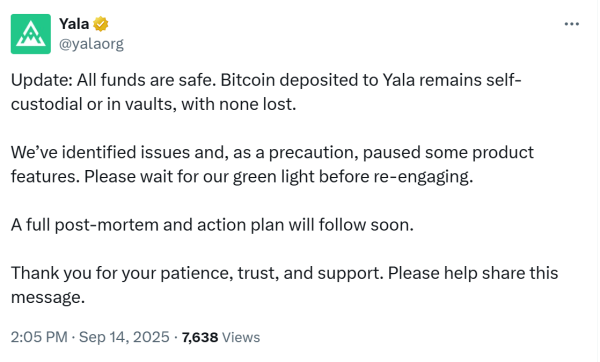 Яла, поддерживаемая Биткоин, yu stablecoin изобилует, чтобы восстановить Пег после эксплуатации