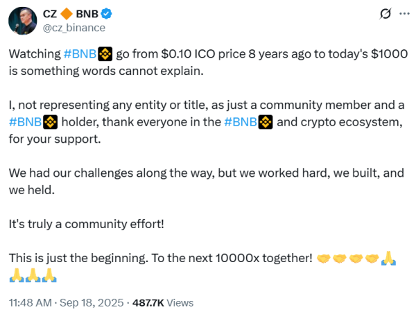 Инвестор Cryptocurrence в течение 8 лет сокращает 1 тыс. Долл. США, так как BNB достигает 1000 долларов США ATH