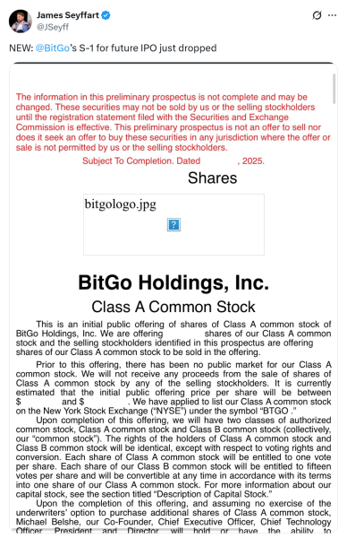 Bitgo Files для США IPO с 90 миллиардами долларов США под стражей