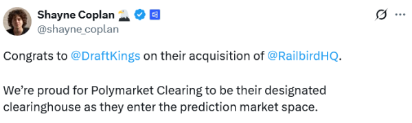 Новые рынки прогнозов DraftKings будут использовать клиринговую палату Polymarket