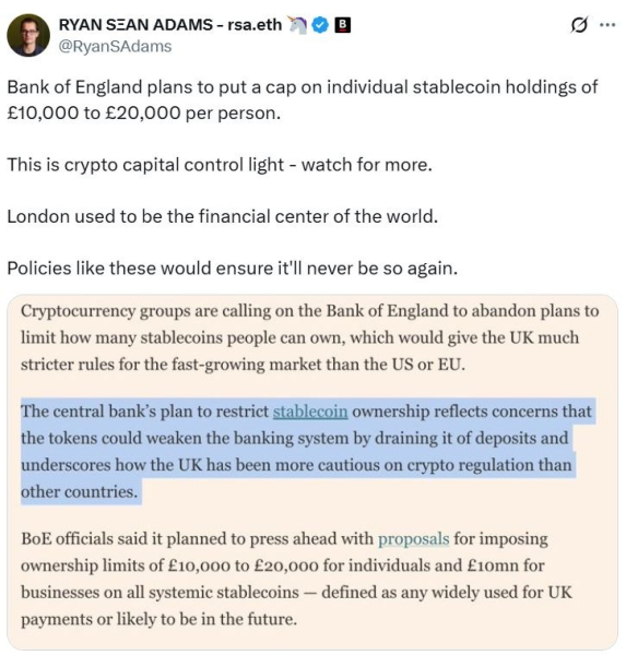 Лимиты стейблкоинов в Великобритании будут временными, говорит заместитель Банка Англии