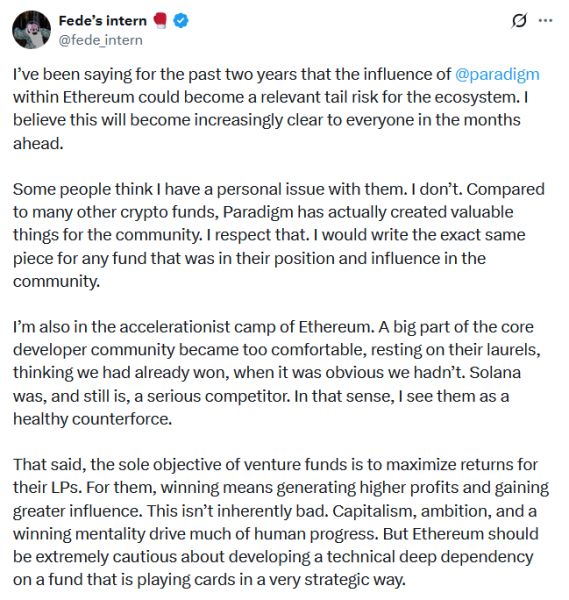 Разработчик предупреждает, что парадигма представляет риск централизации в отношении Ethereum Разработчик предупреждает, что парадигма представляет риск централизации в отношении Ethereum