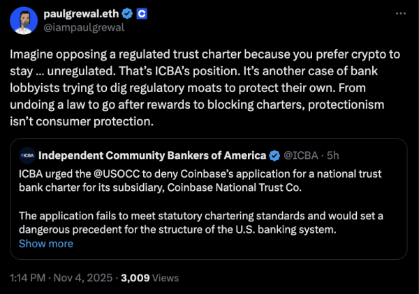 Руководитель Coinbase раскритиковал отказ банков от применения криптовалютного устава Руководитель Coinbase раскритиковал отказ банков от применения криптовалютного устава